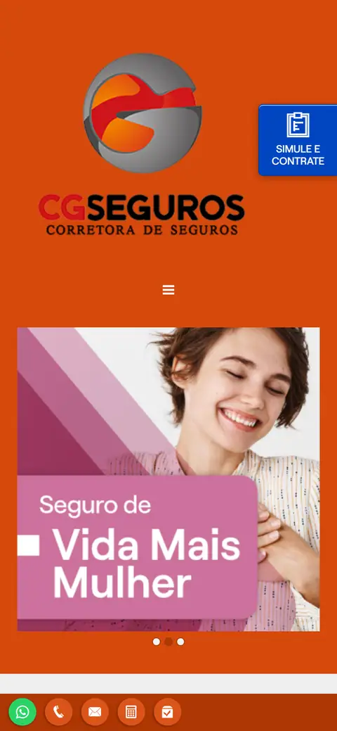 Site atual da CG Seguros no celular: a marca e um banner de produto